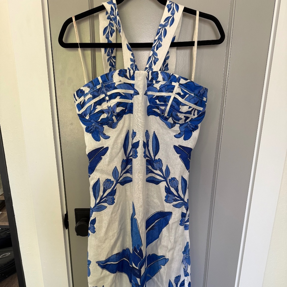 Farm Rio Blue Botanical Maxi Dress – Size Large, NWT